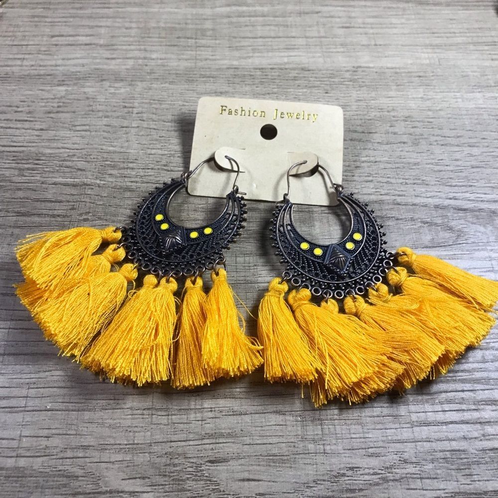 Bohemian Yellow Gypsy Tassel Earrings